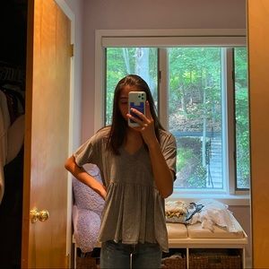 Grey Flowy Short Sleeve Top